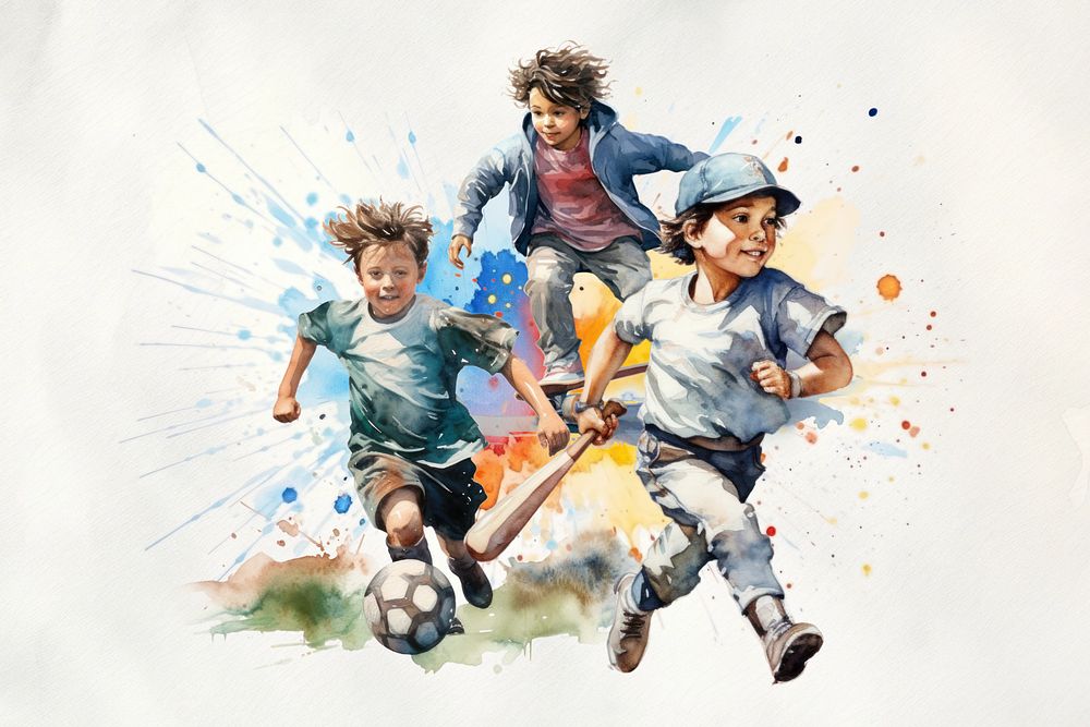 Boy sports, watercolor illustration, editable remix