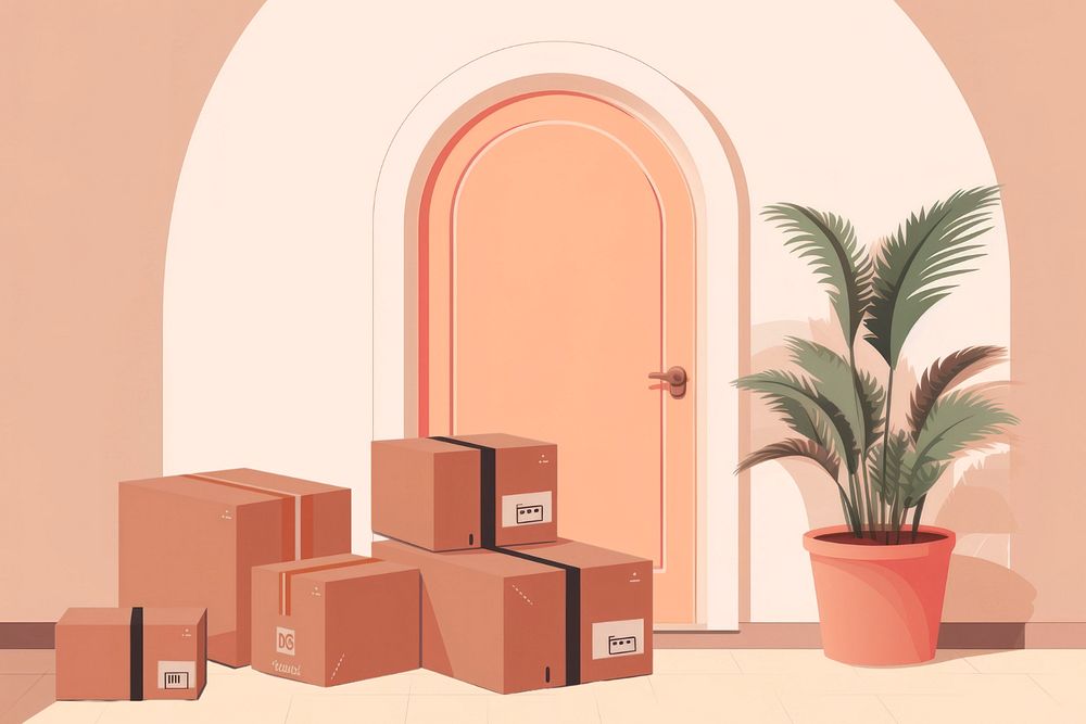 Delivered parcel boxes at doorstep, editable aesthetic  illustration remix