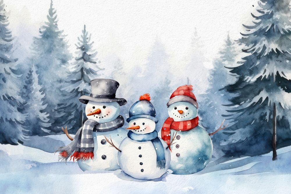 Christmas snowman during Winter, watercolor illustration, editable remix