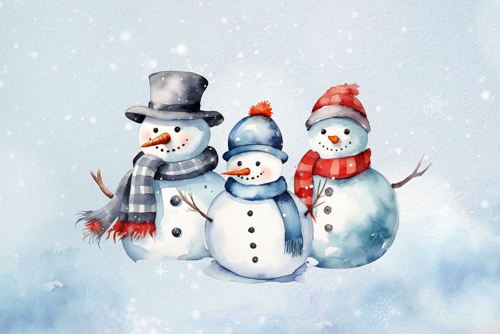 Christmas snowman during Winter, watercolor illustration, editable remix