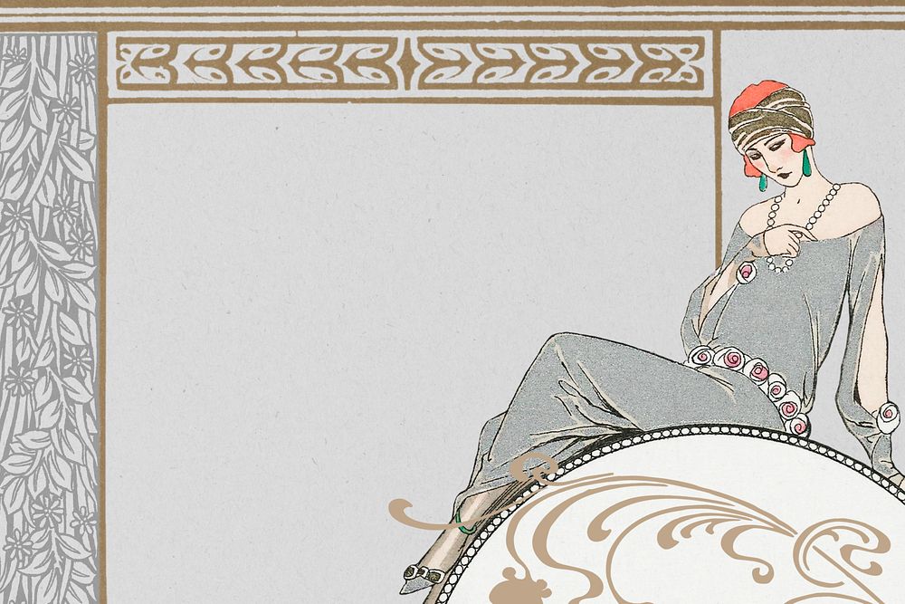 George Barbier's woman background, vintage fashion illustration. Remixed by rawpixel.