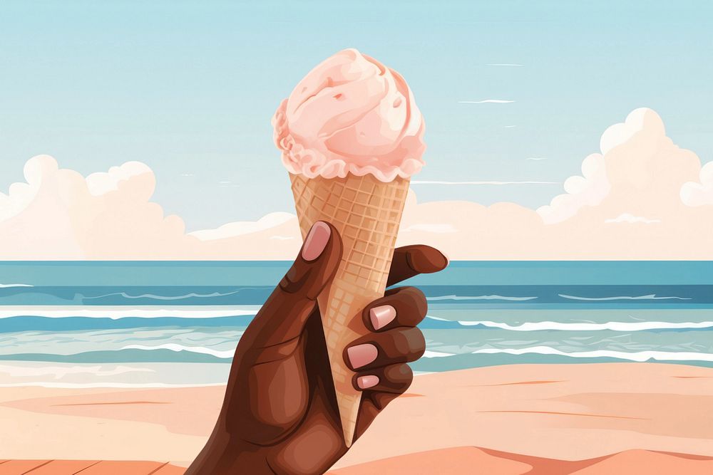 Hand holding ice-cream cone, editable aesthetic  illustration remix