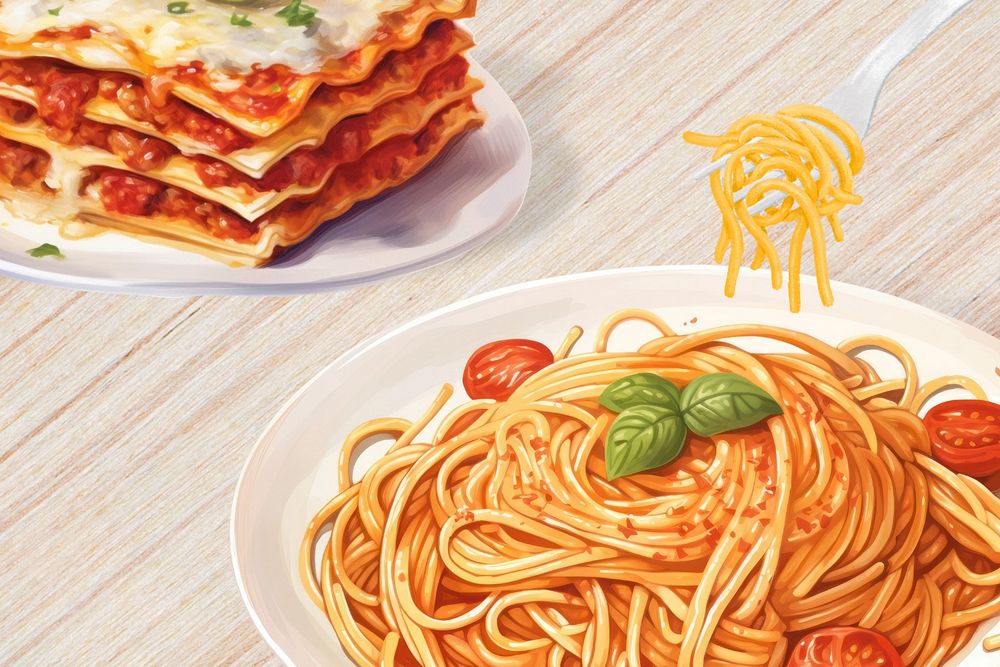 Editable spaghetti & lasagna, food digital art