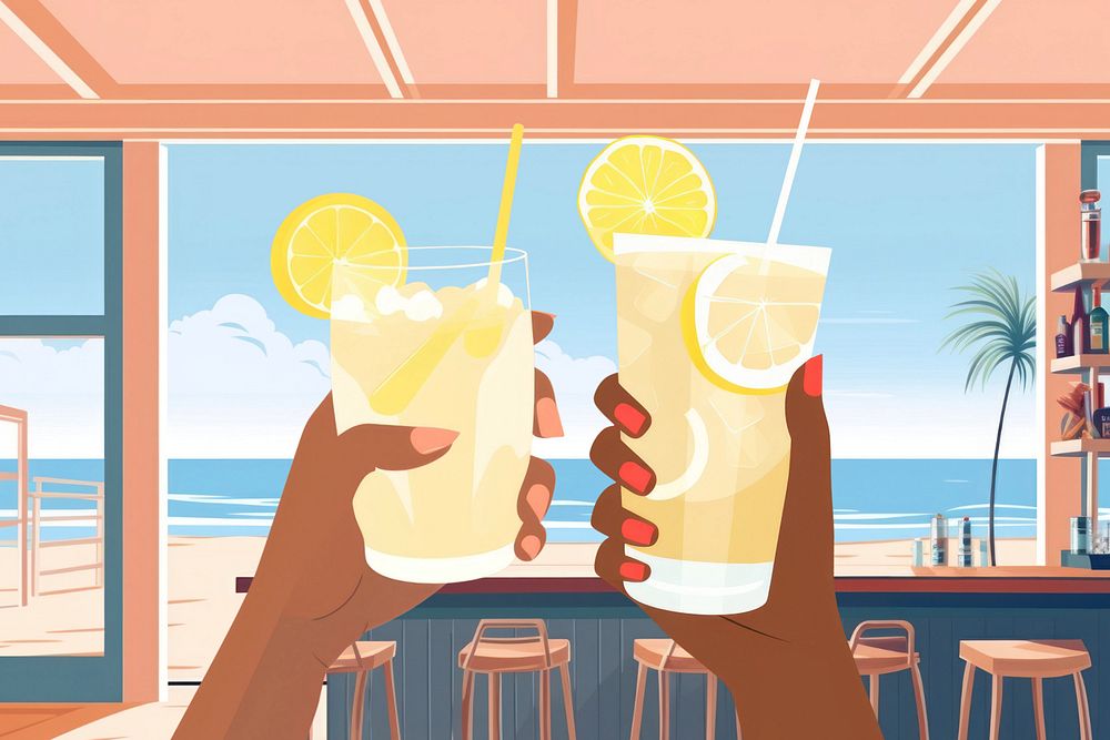 Lemonade drinks, editable aesthetic  illustration remix