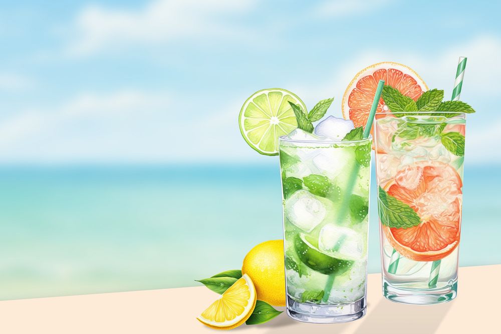 Editable Summer cocktails background, food digital art