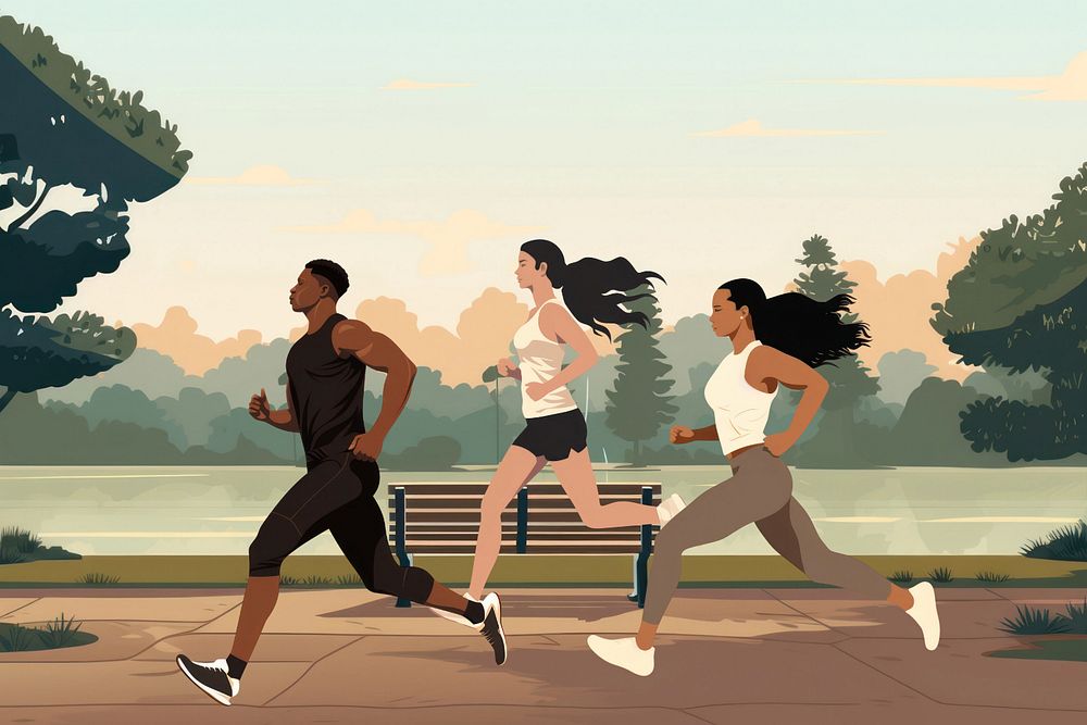 Diverse people jogging, editable aesthetic  illustration remix