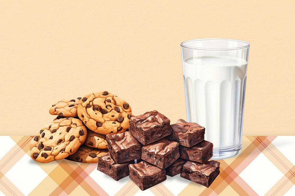 Editable milk & cookies, food digital art