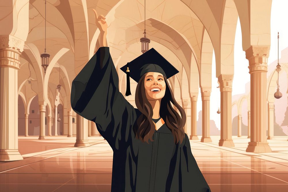 Graduate woman, education,  editable aesthetic  illustration