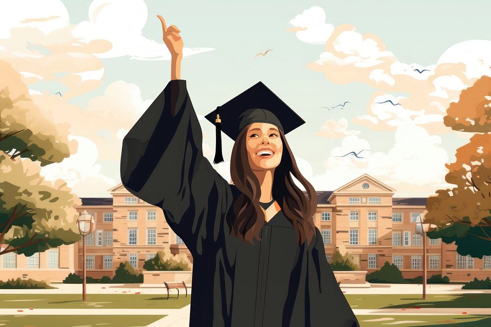 Graduate woman, education,  editable aesthetic  illustration