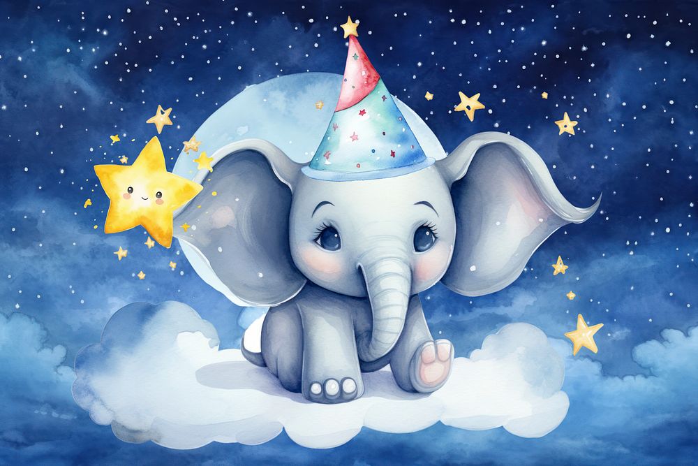 Cute little elephant cartoon, watercolor illustration, editable remix