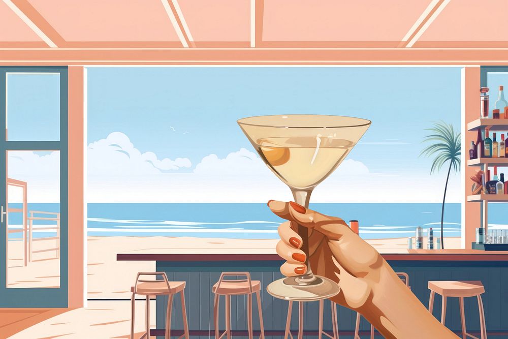 Margarita cocktail, Summer vacation,  editable aesthetic  illustration