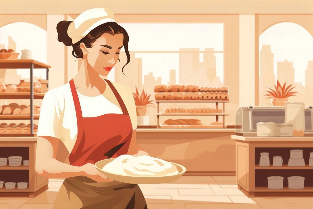 Bakery owner, small business,  editable aesthetic  illustration