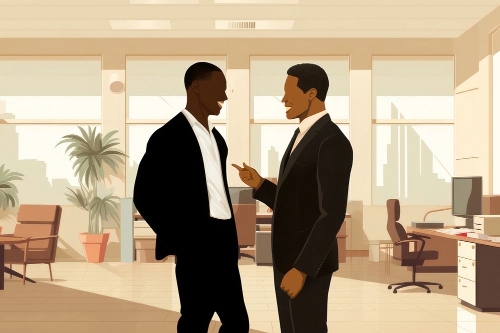 Businessmen talking, editable aesthetic  illustration remix