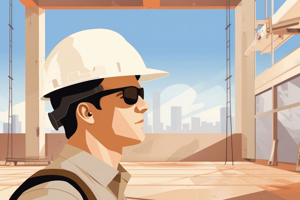 Man engineer wearing helmet,  editable aesthetic  illustration