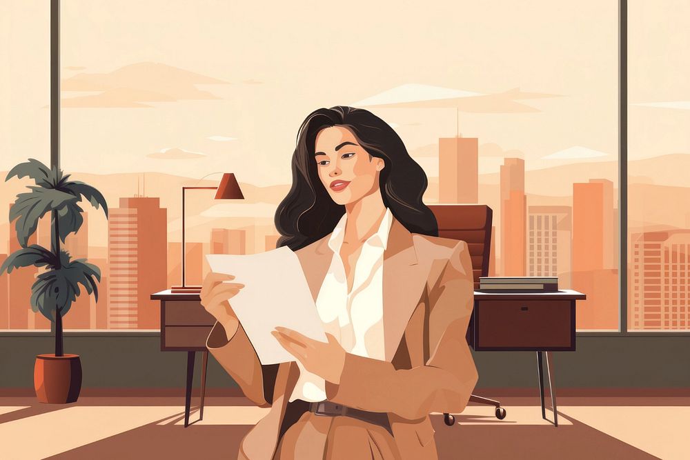 Smart businesswoman, editable aesthetic  illustration remix