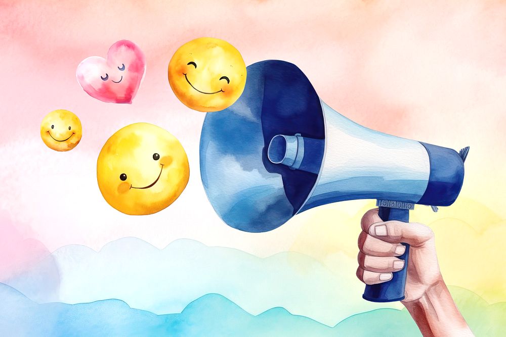 Hand holding megaphone, watercolor illustration, editable remix