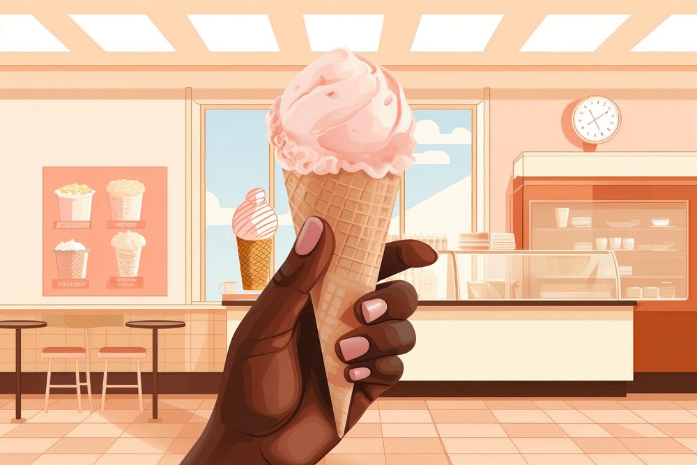 Hand holding ice-cream cone, editable aesthetic  illustration remix