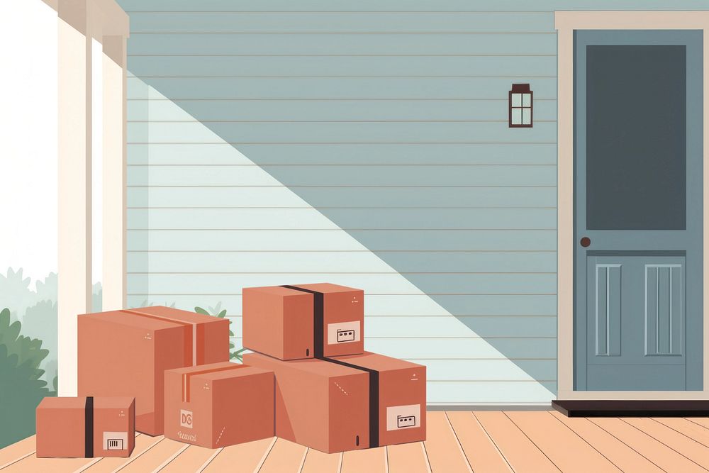 Delivered parcel boxes at doorstep, editable aesthetic  illustration remix