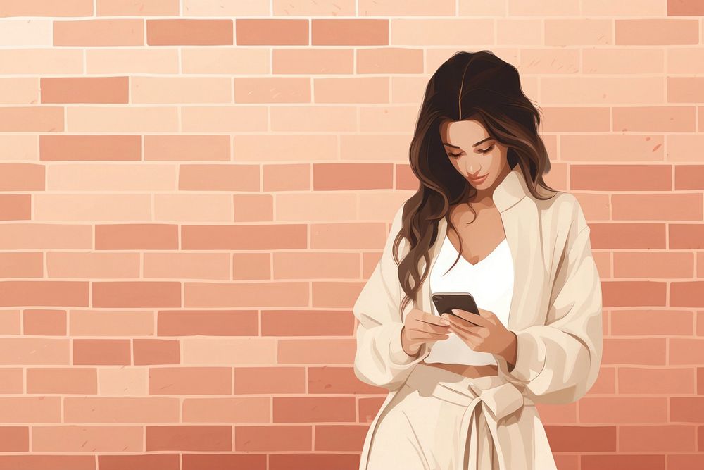 Woman texting on smartphone, editable aesthetic  illustration remix