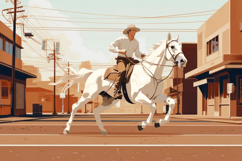 Cowboy riding horse, editable aesthetic  illustration remix