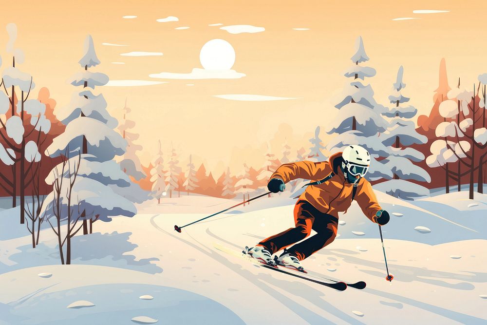 Skiing man, extreme sports, editable aesthetic  illustration remix