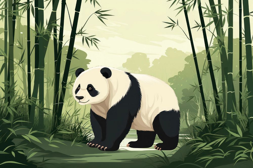 Cute panda bear, wildlife, editable aesthetic  illustration remix