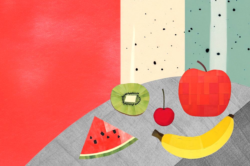 Healthy fruits border background,  editable  paper craft collage