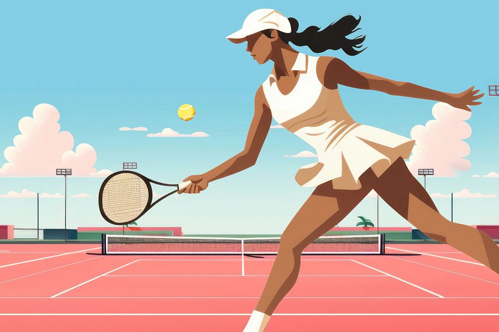 Female tennis player, editable aesthetic  illustration remix