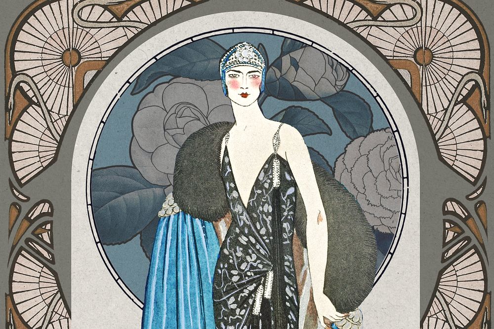 19th century woman, George Barbier's fashion illustration. Remixed by rawpixel.