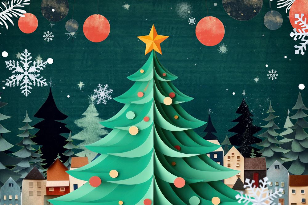 Festive Christmas tree,  editable  paper craft collage