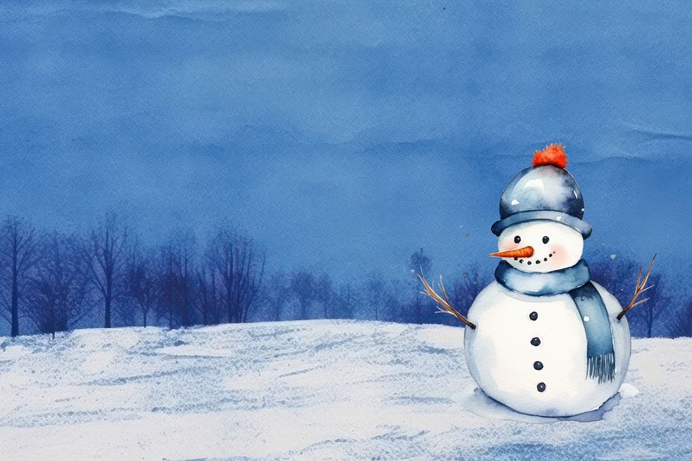 Winter snowman background, watercolor illustration, editable remix