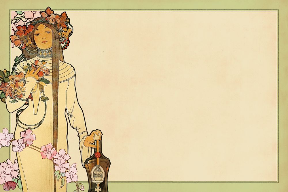 The Trappistine frame background, Alphonse Mucha's famous artwork. Remixed by rawpixel.