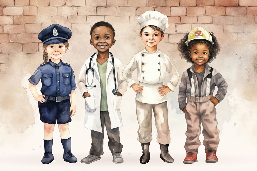 Kids dream career, watercolor illustration, editable remix