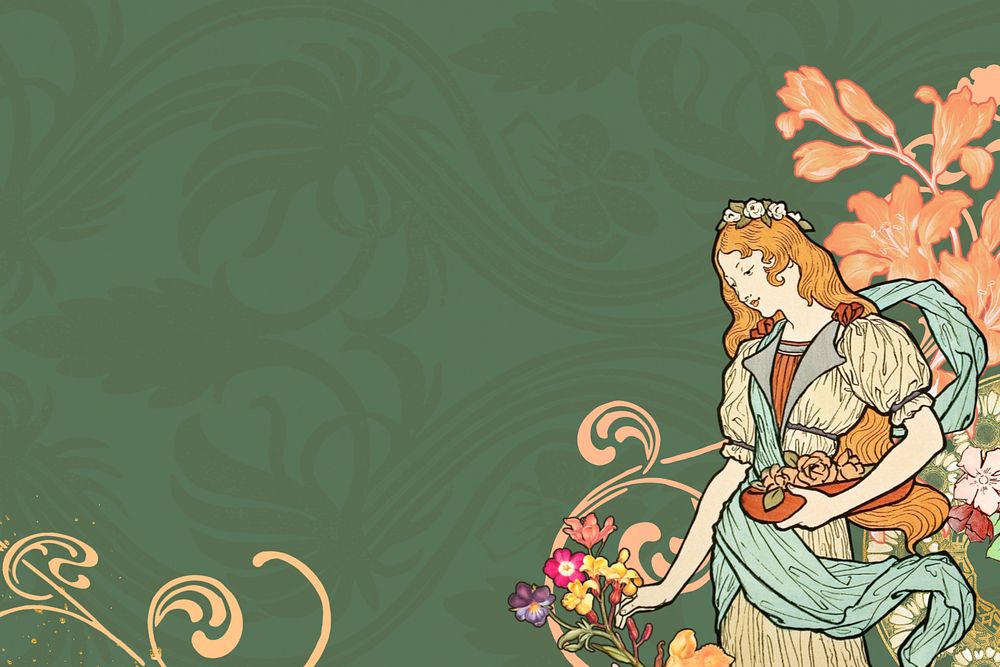 Eugène Grasset's woman background, vintage art nouveau illustration. Remixed by rawpixel.