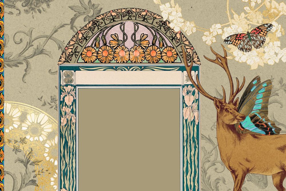 Art nouveau frame background, vintage animal ornament. Remixed by rawpixel.