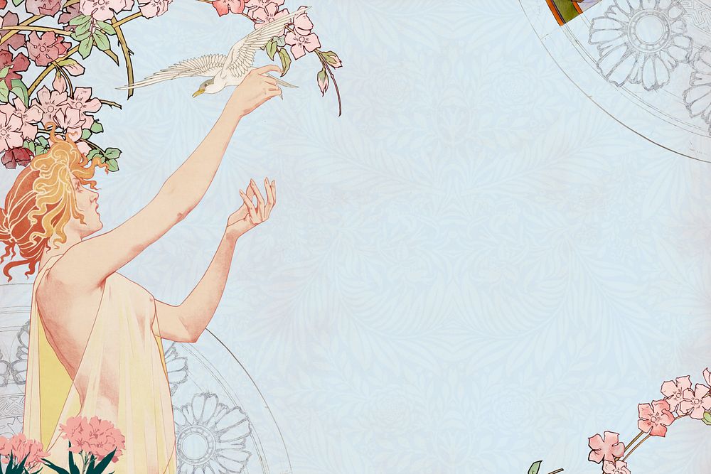 Woman and bird background, vintage illustration by Absinthe Robette. Remixed by rawpixel.