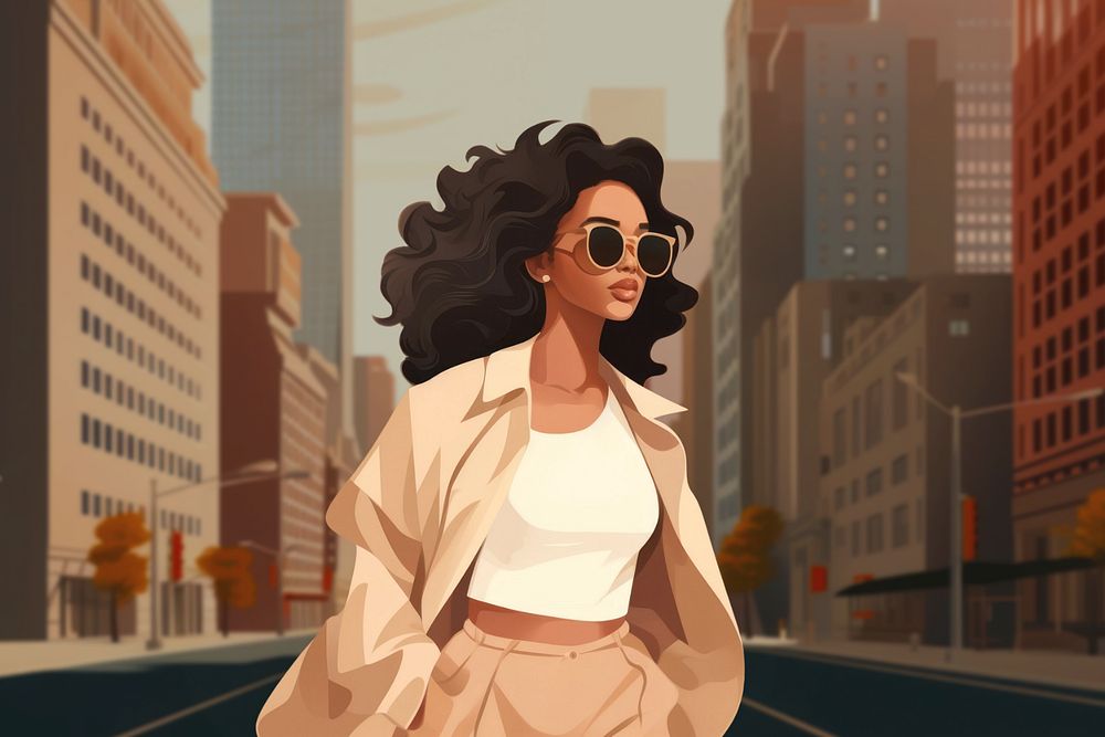 Fashionable woman wearing sunglasses, editable aesthetic  illustration remix