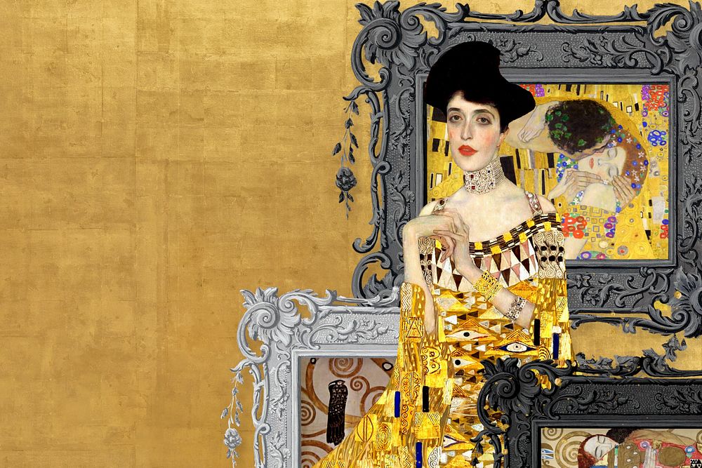 Adele Bloch-Bauer portrait background, Gustav Klimt's famous artwork. Remixed by rawpixel.