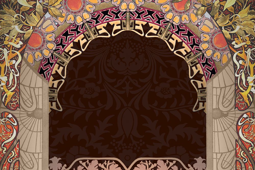 Floral art nouveau frame background, brown vintage botanical illustration. Remixed by rawpixel.