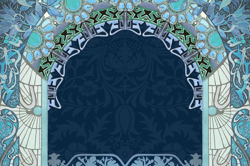 Floral art nouveau frame background, blue vintage botanical illustration. Remixed by rawpixel.