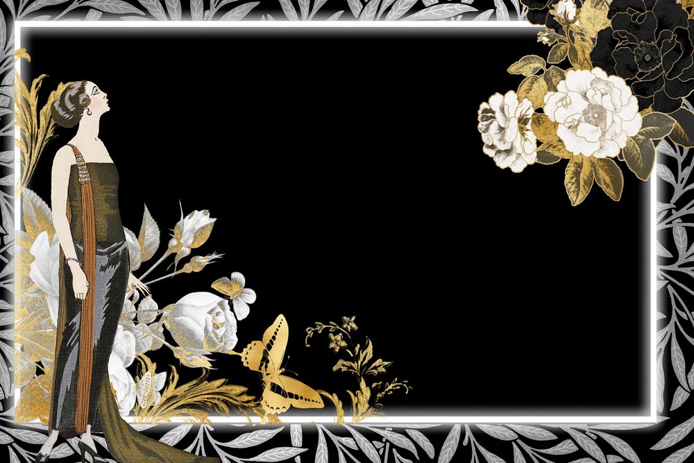 1920s woman fashion frame background, George Barbier's famous illustration. Remixed by rawpixel.