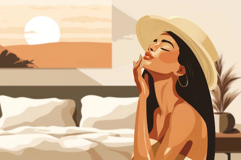 Summer vacation woman,  editable aesthetic  illustration