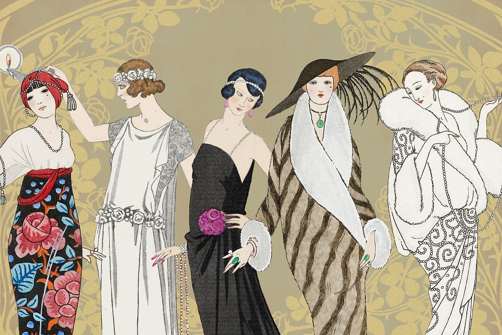 George Barbier's women, vintage fashion illustration. Remixed by rawpixel.