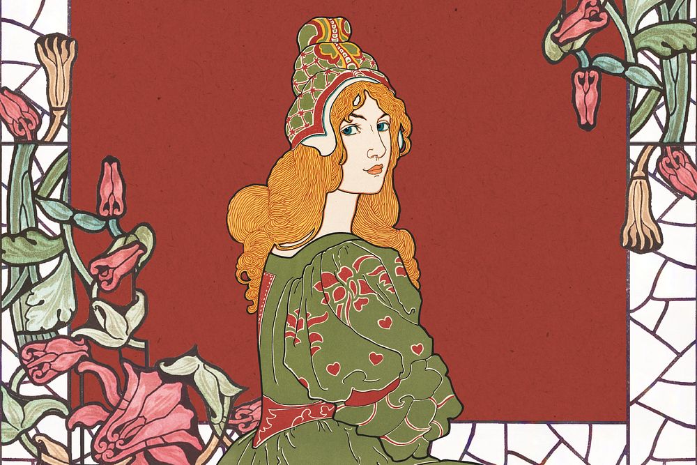 Louis Rhead's Jane portrait, vintage art nouveau illustration. Remixed by rawpixel.