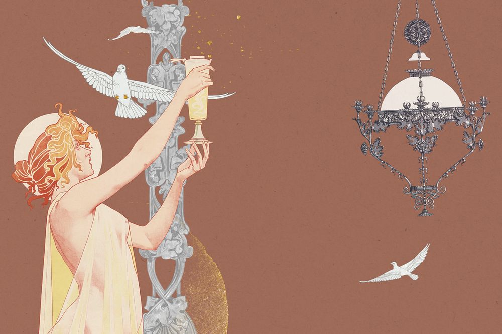 Woman and bird background, vintage illustration by Absinthe Robette. Remixed by rawpixel.