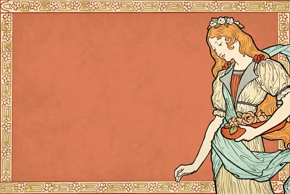 Eugène Grasset's woman frame background, vintage art nouveau illustration. Remixed by rawpixel.