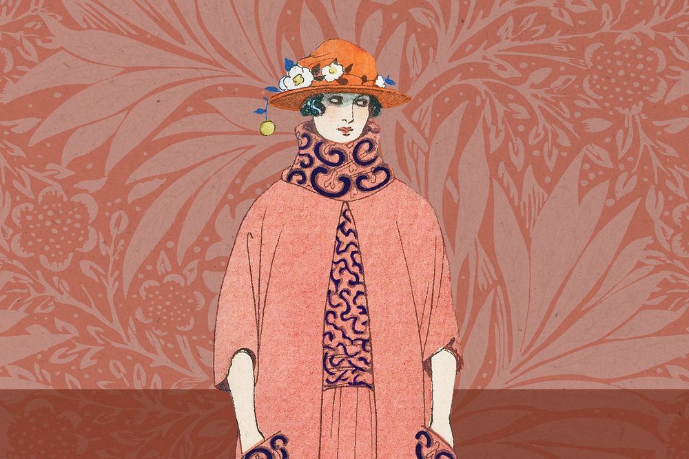 19th century woman, George Barbier's fashion illustration. Remixed by rawpixel.