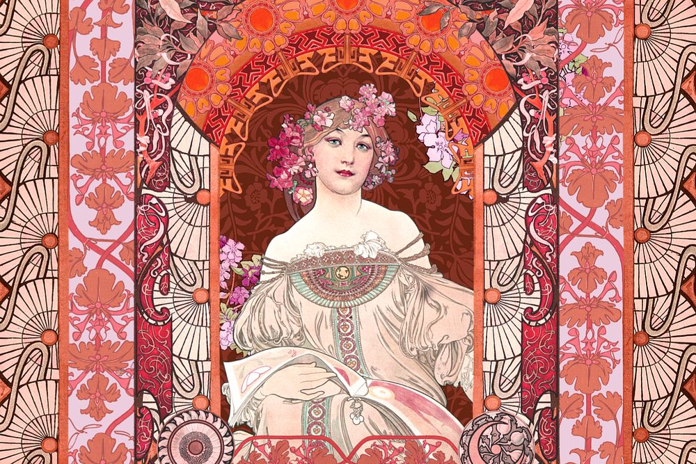 Alphonse Mucha's woman, art nouveau illustration. Remixed by rawpixel.