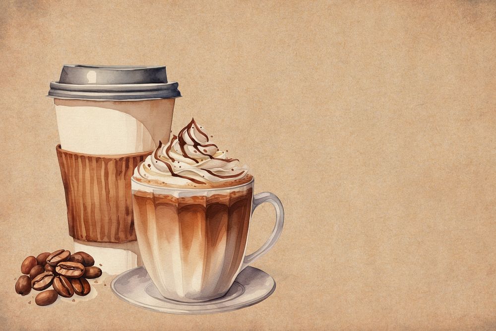 Watercolor coffee aesthetic background, editable remix