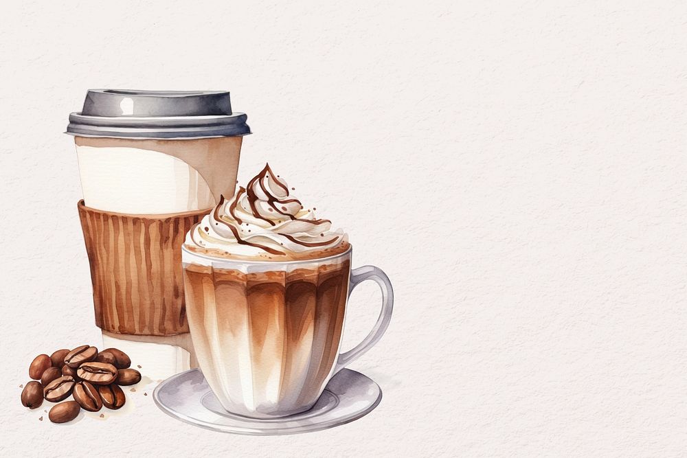 Watercolor coffee aesthetic background, editable remix